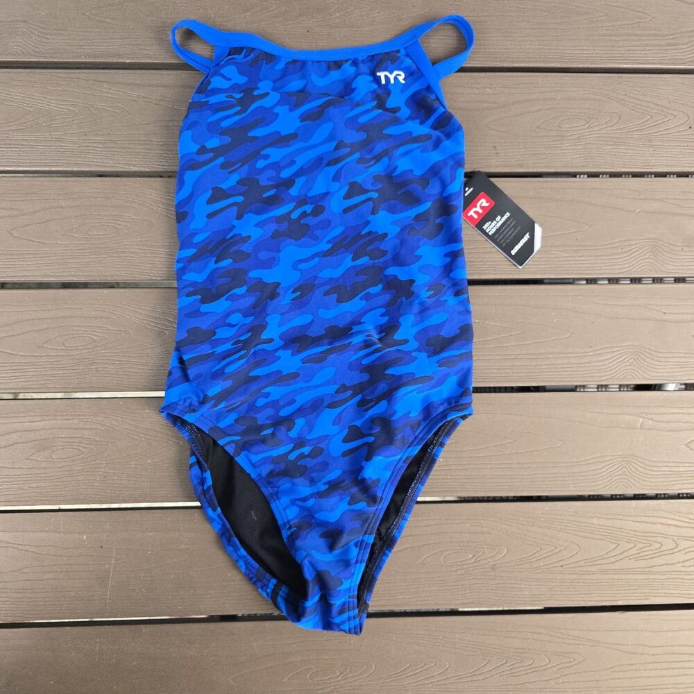 TYR Durafast Elite Women's Blue Camo Diamondfit One Piece Swim Sz 30 New